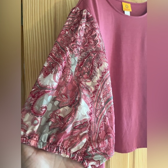 Ruby Rd Mauve Boat Neck With Paisley Sleeves Size Small - Picture 3 of 5